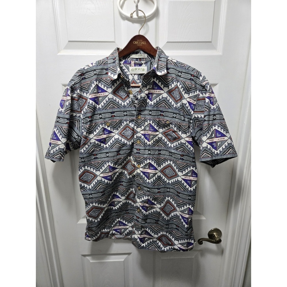 Orvis Mens Cotton Southwest Tribal Aztec Button Down Shirt Large Multicolor